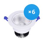 Multipack 6x Bright Choice LED Downlight Round Tiltable 15W 1200lm 60D - 930 Warm White | 135mm - Cutout 110mm - UGR <19